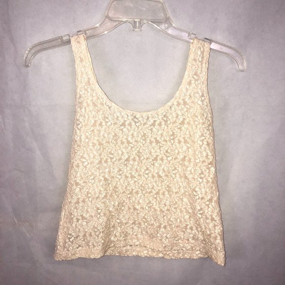 Cream White Lace Crop Tank Top Size M - Picture 2 of 4